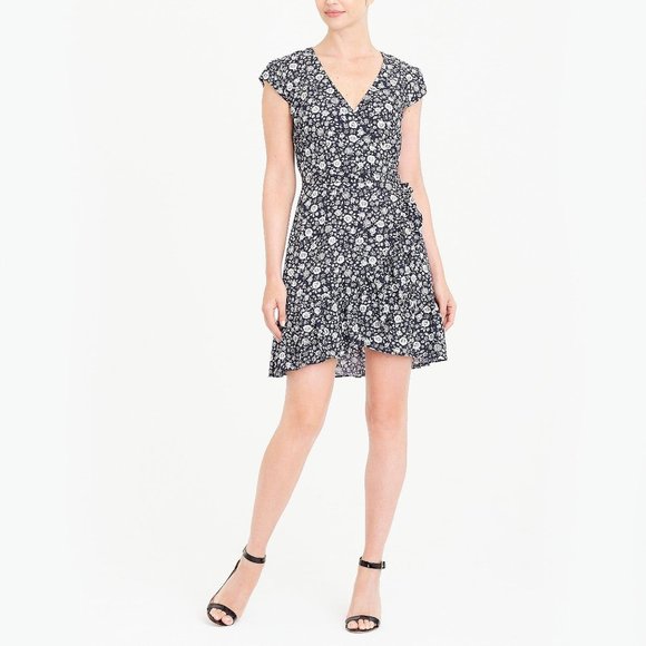 J. Crew Mercantile Faux-Wrap Minidress in Navy Ivory Floral Print 12T - Picture 2 of 5